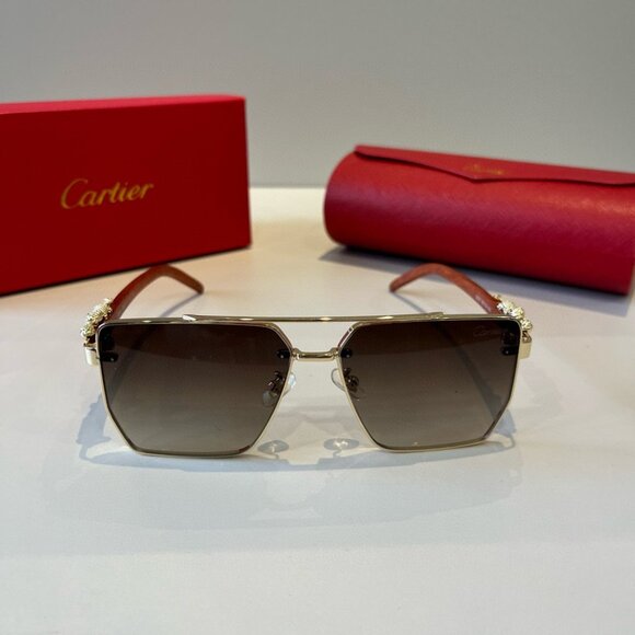 Cartier Gold Metal Frame Brown Sunglasses main image 7